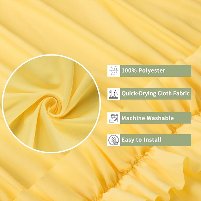 Farmhouse Ruffle Shower Curtain with Handmade Ruched, Vintage Ruffled Fabric Bathroom Curtains, Decorative Elegant Bathroom Curtain with 12 Holes, Bright Yellow, 72" W x 72" H(N60049)