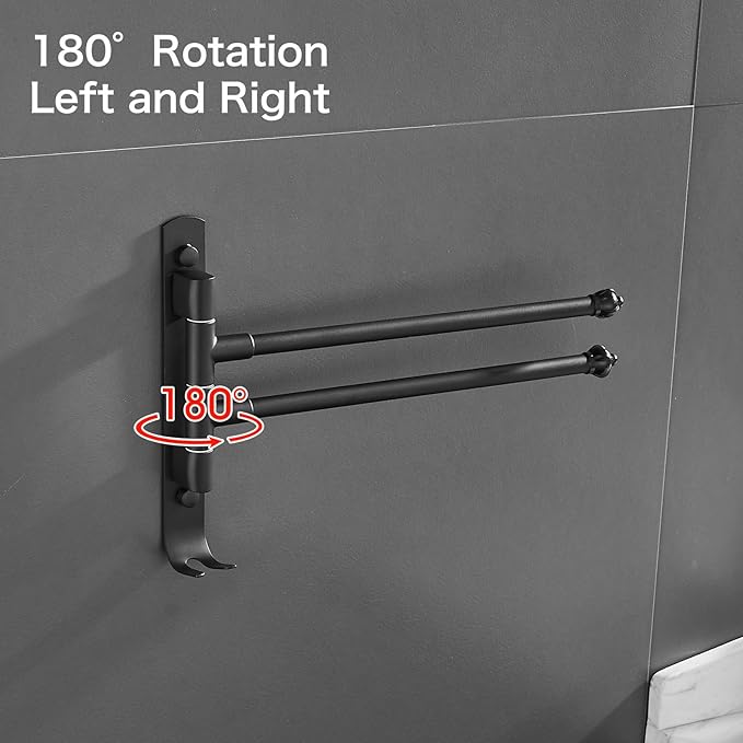 Black Rotating Towel Rack, Stainless Steel Adjustable, 12 * 1.5 * 8.5in, Suitable for Bathroom, Bedroom, Balcony, Removable Towel Bar