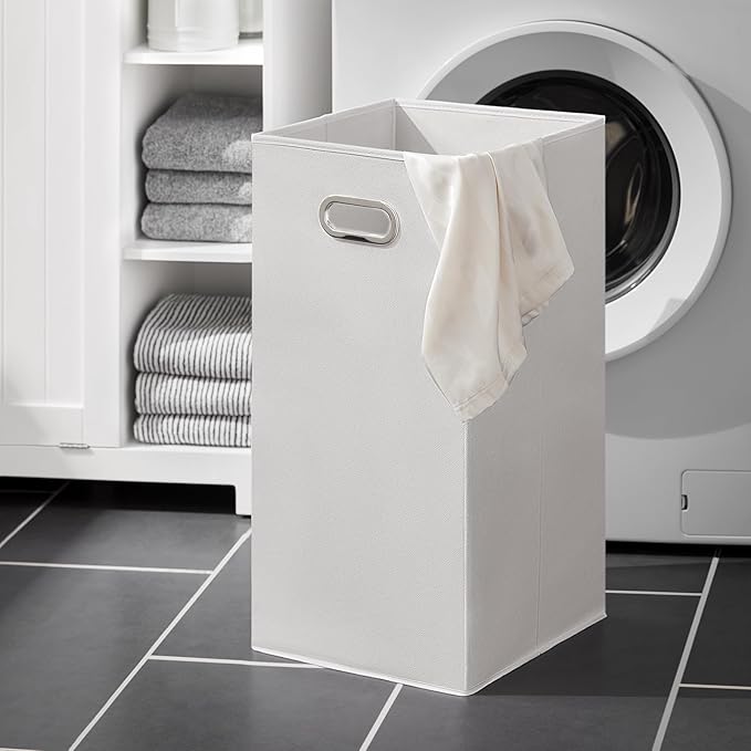 SoBuy Tilt Out Laundry Cabinet, Floor Standing Storage Cupboard with Basket Hamper Unit with Open Compartments, Bathroom White BZR105-W