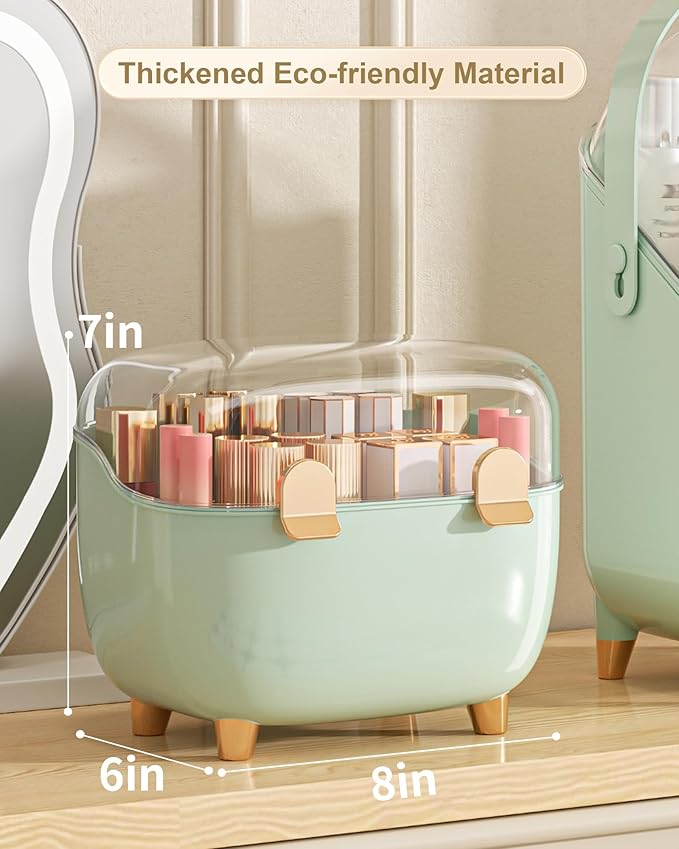 Anylady Lipstick Organizer For Vanity - Detachable Perfume Organizer (Thicken Upgraded), Lipstick Holder With Cover, Cosmetic Organizer (Green)