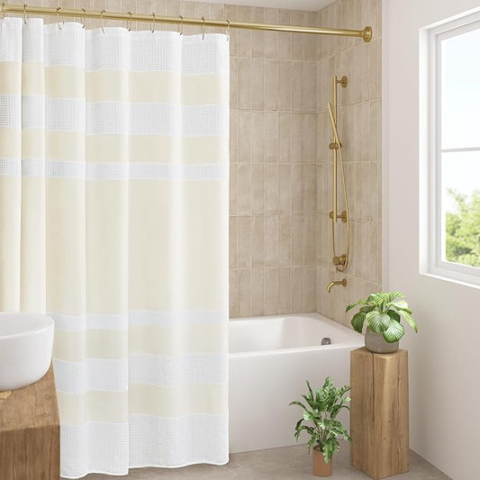 Madison Park Shower Curtain Spa Waffle Weave Shower Curtain for Bathroom 3M Scotchgard Moisture Management, Spa Quality Modern Shower Curtains for Bathroom, Standard: 72x72 Cream