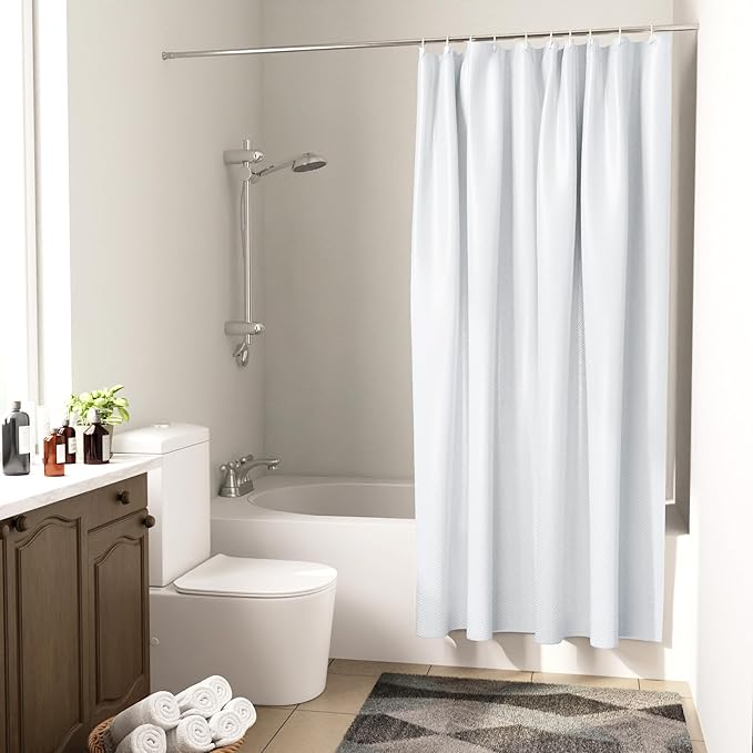 Encasa XO Luxury Jacquard Shower Curtain ZZ White 72x84 in | Rustproof, Wrinkle-Free, Water-Repellent & Machine Washable | Elegant Heavy Fabric for Bathroom Decor & Bathtub Use