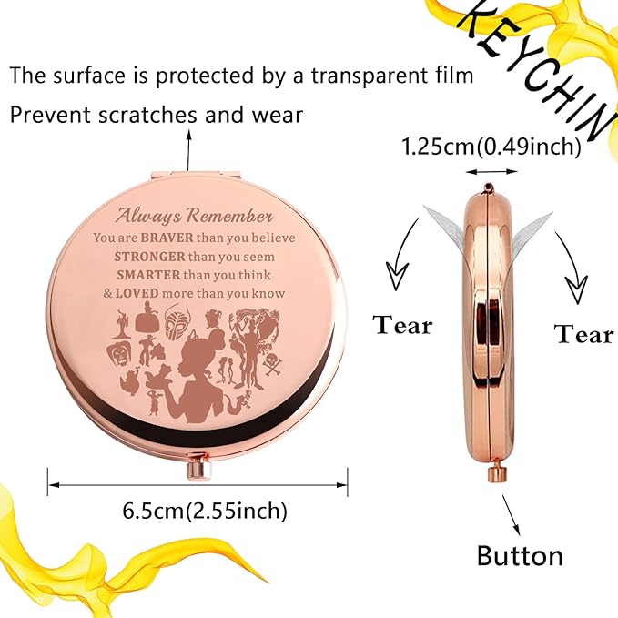 KEYCHIN Frog Princess Pocket Mirror Princess Fairytale Fans Gifts Always Remember You are Braver Stronger Smarter Than You Think Compact Makeup Mirror (Frog Princess-RG)