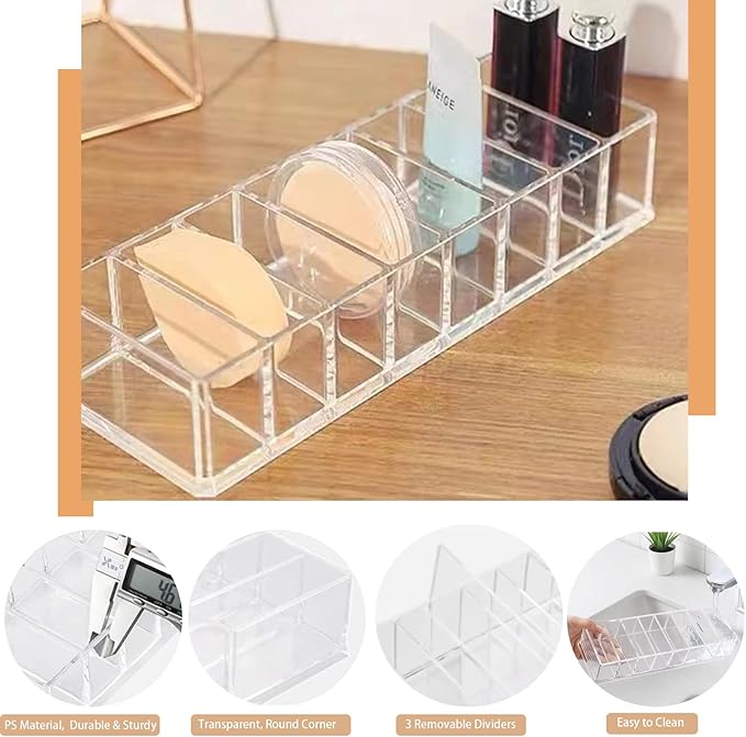 Grehge JoBom Acrylic Makeup Organizer,8-Compartments Removable Clear Cosmetic Storage Boxes for Drawer (8 Compartments)