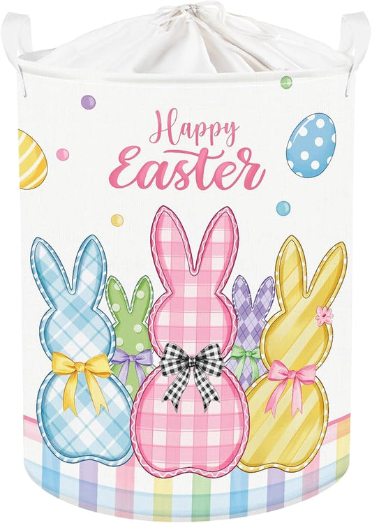 Clastyle Easter Rabbit Cross Kid Storage Basket Baby Laundry Hamper Boy Girl Gift Toy Box Collapsible Egg Clothes Organizer Nursery Bin for Bedroom,36x45 cm