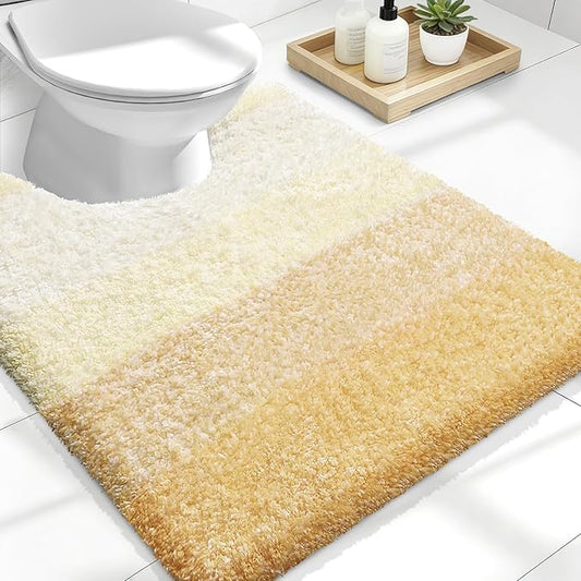 OLANLY Luxury Toilet Rugs U-Shaped 24x20, Extra Soft and Absorbent Microfiber Bathroom Rugs, Non-Slip Plush Shaggy Bath Mat, Machine Wash Dry, Contour Bathroom Mats for Toilet Base, Light Yellow