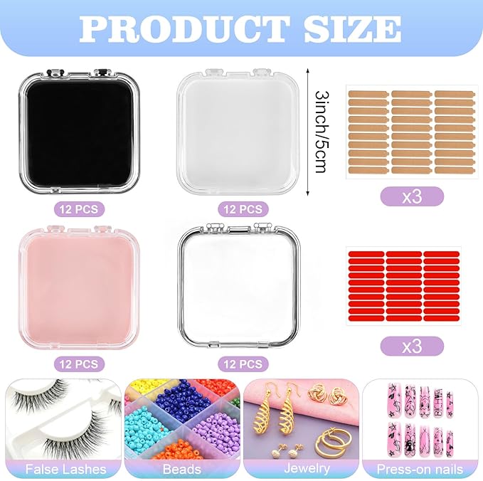 48 Sets Press On Nail Storage Box, Artificial Nail Display Case Acrylic Nail Boxes Press On Nail Packaging Box, Adhesive Double Sided Tape Nail Box for Nail Salon（4 Colors）