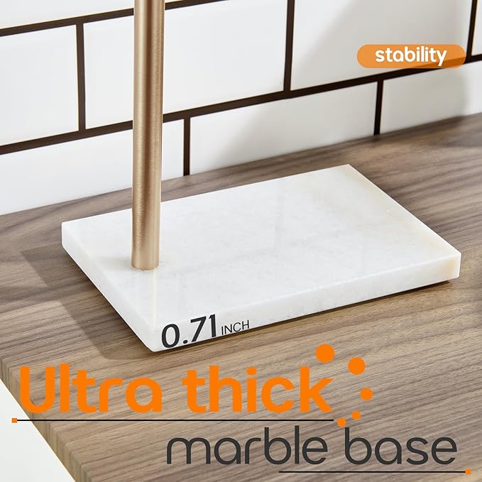 Hand Towel Bar for Bathroom Vanity Countertop 1-Tier Towel Holder Free Stand with Heavy Marble Base Thicken Steady, Champagne Bronze Stainless Steel AN7002CPG