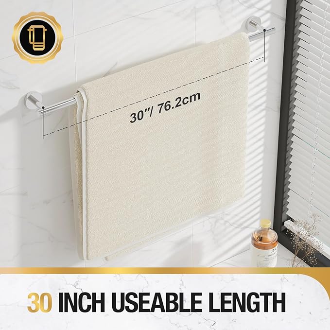 HITSLAM Chrome 30 Inch Towel Bar for Bathroom, SUS304 Stainless Steel Bathroom Towel Rack Wall Mounted, Modern Home Decor Bath Towel Holder with Hardware Accessories (Total Length 31.6 Inch)