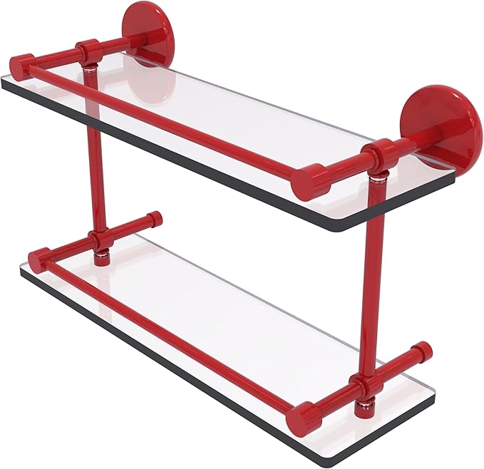 Allied Brass Prestige Skyline Collection Tempered Double Glass Shelf with Gallery Rail Fire Engine Red 16 Inch