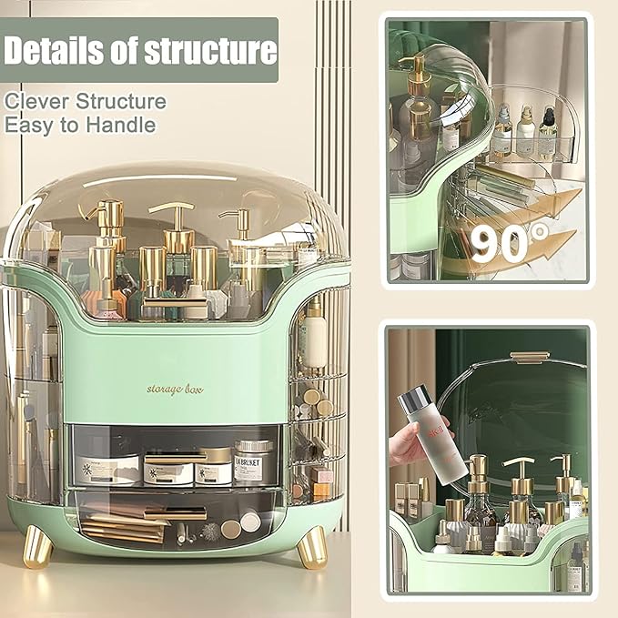 Portable Light Luxury Series Multi-Function Make Up Case Dustproof Cosmetic Storage Box,Cosmetics Skin Care Products Jewelry Organizer Case Lipstick Box - Green