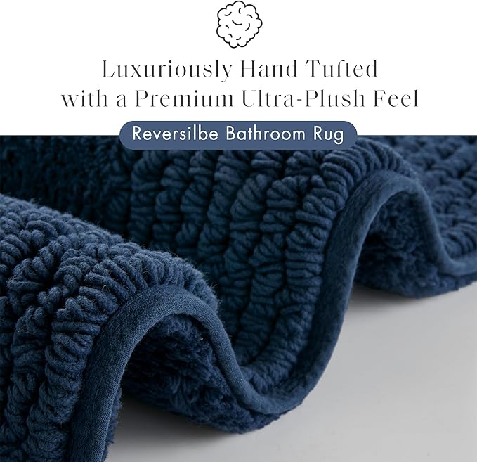 Madison Park Splendor Reversible 100% Cotton Tufted Bathroom Rug-3000 GSM Hotel Quality Luxurious Plush Medium Pile Bath Mat Absorbent, Quick Dry, Shower Room Décor, 24x36 Navy