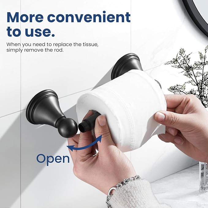 sagetta Matte Black Hand Towel Holder Towel Ring Set with Toilet Paper Holder 5.55-Inch Bath Towel Ring Diameter Wall Mount