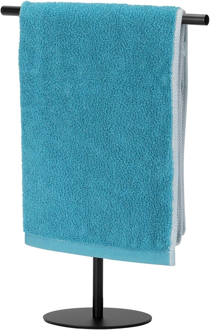 Exilon Black Hand Towel Holder Stand for Bathroom Vanity Countertop Stainless Steel T-Shape Freestanding Towel Rack Stand Towel Bar for Bathroom Kitchen (Black Matte)