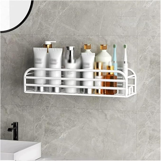 Bathroom Shelves Toilet Storage Rack Single Layer Metal Toiletries Storage Rack Kitchen Wall Mounted Metal Storage Rack No Punching Wall Mounted Shelf(White,34)