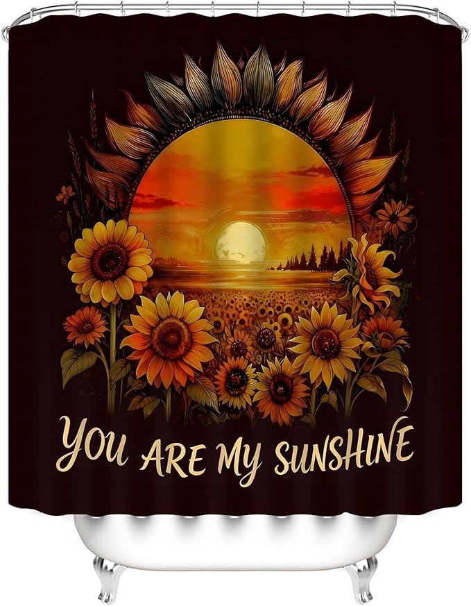 AZHM Sunflower Shower Curtain Set 4 PCS Bathroom Bathroom Accessory Sets Inspirational Quotes Floral Vintage Bath Decor with Rugs and 12 Hooks
