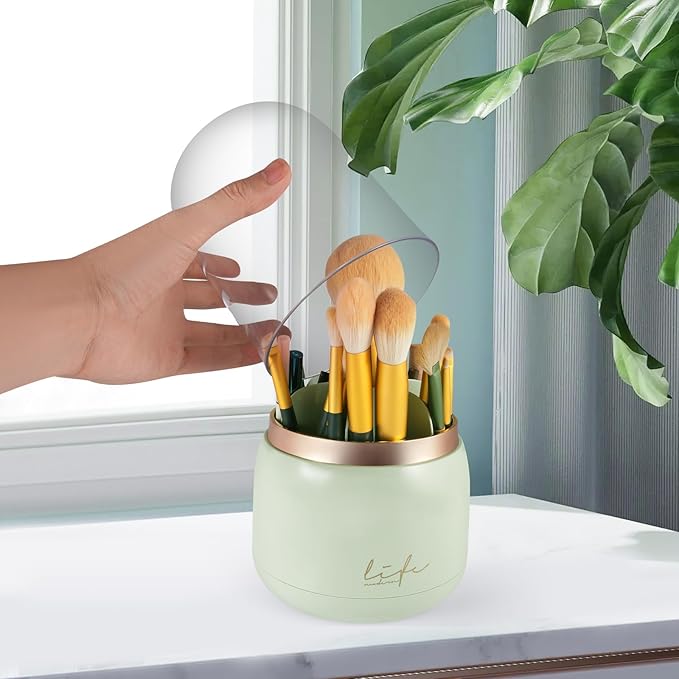 360° Rotating Makeup Brush Holder with Lid, Round Cosmetic Organizer with Stickers for Dogs, Multifunctional Makeup Organizer for Makeup Brushes Lipstick Perfume 1