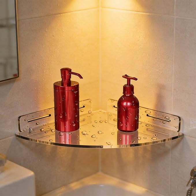 AUNMAS Acrylic Corner Floating Shelves, Strong Load Bearing No Drill Wall Mounted Bathroom Shelf for Bathroom Storage Organization (Transparent)