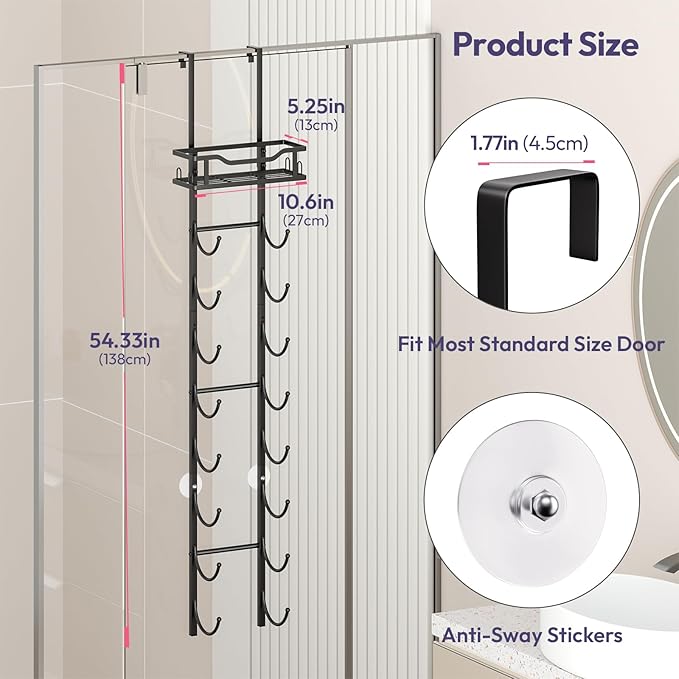 SWTYMIKI Over The Door Towel Rack - 9 Tier Towel Racks for Bathroom Wall Mounted, Towel Holder with Shelf, Hanging Rolled Towel Storage Organizer for Small Bathroom, Camper, RV, Black