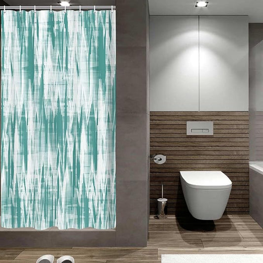 JAWO Teal Green Shower Curtain, Modern Abstract Pattern Machine Washable Home Bathroom Decorations, Aqua White Striped Wave Shower Curtain Set with Hooks Waterproof Fabric Bath Curtains Home Decor