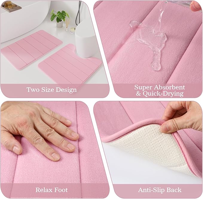 Light Pink Bathroom Accessories Set - Bathroom Sets, 25PC Bath Accessory Set, Bathroom Sets with Push Top Trash Can, Shower Curtain and Rugs, Toilet Brush, Trash Can & Soap Dispenser