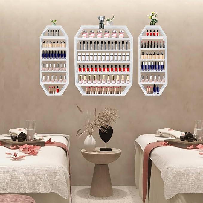 Nail Polish Organizer Wall Mounted, 3Pcs 6-Tier Nail Polish Storage Rack, Metal Nail Polish Storage Holder, Multifunctional Organizer for Essential Oil Perfume at Home Salon Spa(White)