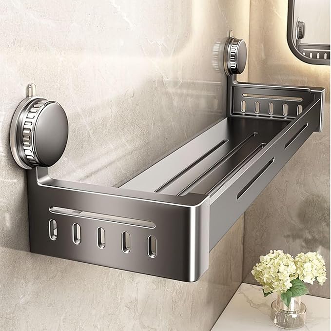 No-Punch Suction Cup Shelf, Bathroom Kitchen Home Storage Wall Rack, Quick Install Strong Adsorption and Stabilization(39cm)
