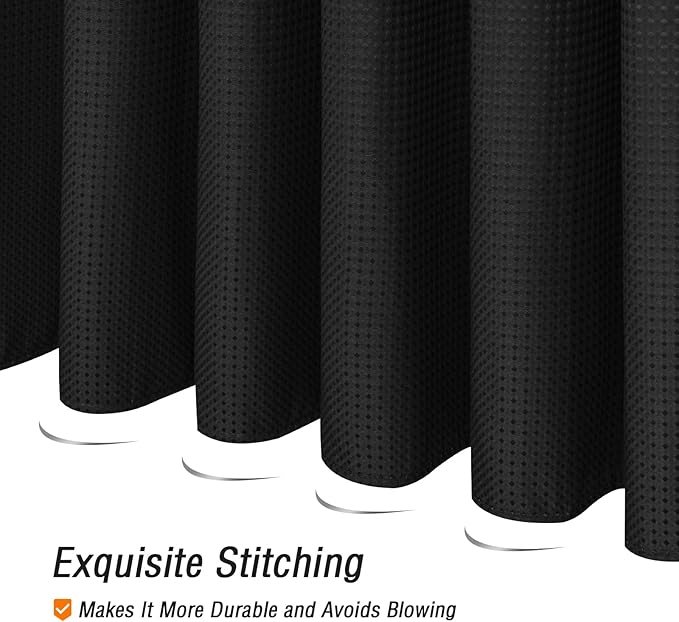 Gibelle Extra Long Shower Curtain 72 x 84, 230GSM Tall Waffle Weave Textured Fabric Shower Curtain for Bathroom, Water Repellent, Machine Washable, Black