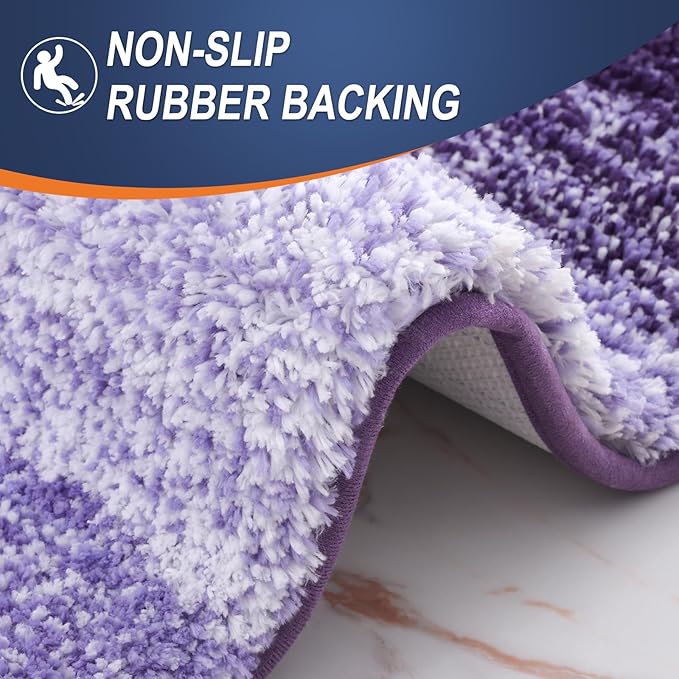 OLANLY Bathroom Rug Set 2 Piece, Soft Absorbent Microfiber Bath Rug Set, Non-Slip, Machine Wash Dry, Plush Shaggy Bath Mats for Bathroom (30"x20"+24"x16", Violet)