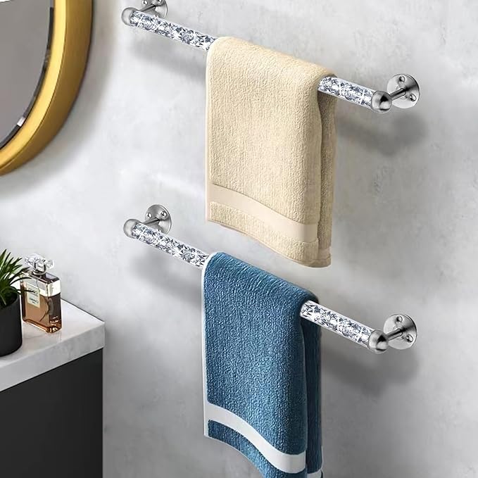 Meetart Crushed Diamond Glass Towel Bar for Bathroom,Set of 2 Towel Rods Wall-Mounted ,Towel Racks for Bath Towels,Hand Towels(15.5”)