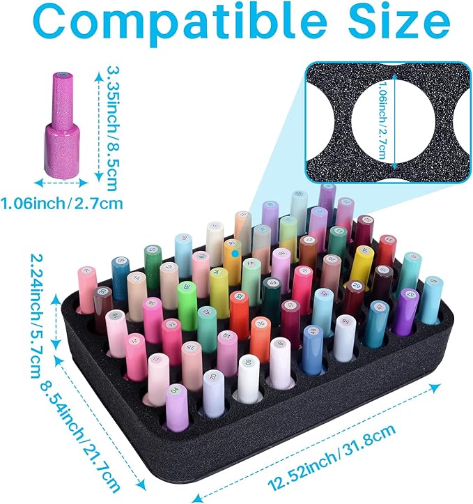 Nail Polish Organizer Holder Foam Pad with Slots for Storage 54 Bottles (15ml/0.5fl.oz) Nail Polish or Essential Oil Tray for Drawers Black