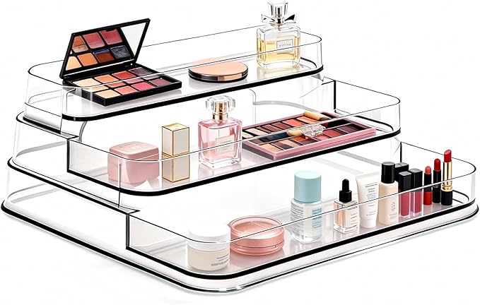 3 Tier Perfume Organizer for Women,Countertop Display Stand,Perfume Organizer for Dresser,Acrylic Risers Display Stands,Cosmetic Vanity Storage, Figurine Holder, Bathroom, Bedroom, Room Decor
