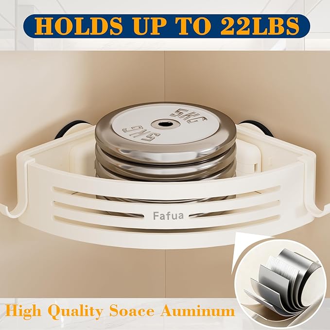 Corner Shower Caddy Suction Cup, No-Drilling Hanging Shower Caddy with Hooks, Waterproof & Rustproof Removable Shower Organizer for Bathroom Storage
