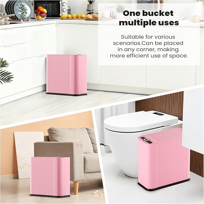 XLHOMO 9-Piece Pink Bathroom Accessories Set - Cute & Functional Set with Slim Trash Can, Soap Dish & Jars - Ideal Gift for Girls, Dorm Room & Modern Vanity Decor