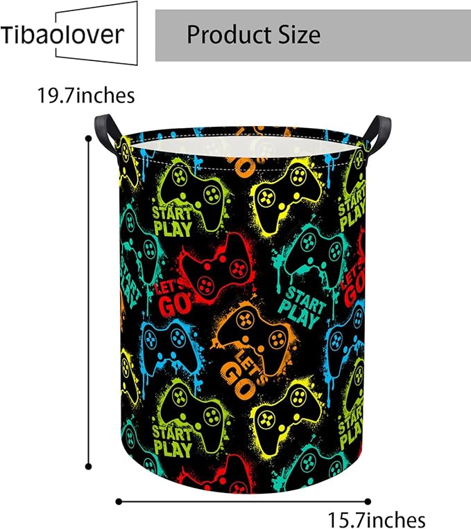 Kids Laundry Basket Baby Hamper Toy Storage Bin for Boys Room Decor Baby Nursery Hamper Gift Baskets for Bedroom Bathroom(Game)