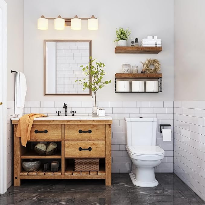 Bathroom Shelves Over Toilet - Heavy Duty Storage Rack, 25+ lbs Weight Capacity, Minimalist Design Wall Mounted Floating Shelves Toilet Paper Storage Farmhouse Decor Shelf 16 inch (Brown, General, 2)