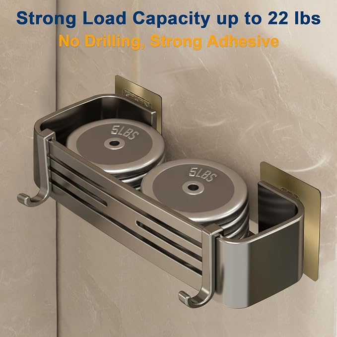 Shower Caddy, No-Drilling Adhesive Shower Shelves with Hooks, Waterproof & Rustproof Removable Shower Organizer Storage for Bathroom Kitchen