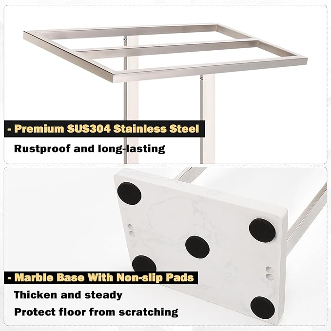 Livabber Standing Towel Rack, 304 Stainless Steel 2 Tier Towel Holder Stand with Heavy Marble Base, Stylish Floor Towels Bar for Bathroom Accessories, Laundry Room, Pool (Brushed Nickel)