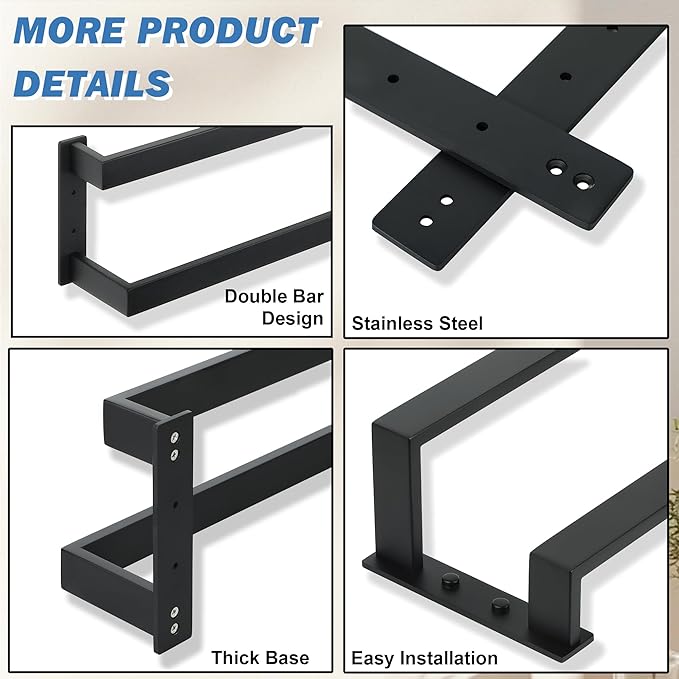 Alise Double Towel Bar, 16" Towel Racks for Bathroom Wall Mounted, SUS304 Stainless Steel Bathroom Towel Holder, Modern Quick Drying Towel Hanger, Matte Black