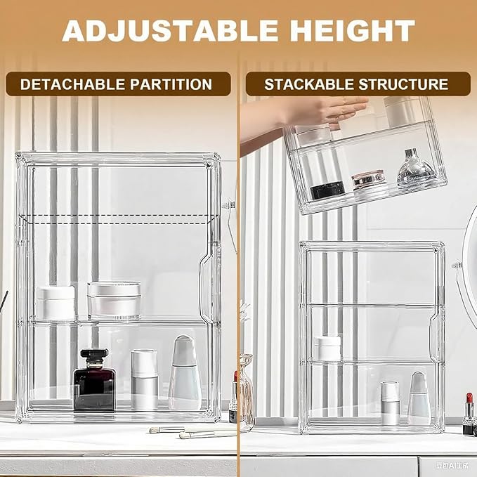 Wall Mount Adhesive Medicine Cabinet,Waterproof Small Bathroom Wall Cabinet with Detachable Partitions,Self Adhesive Farmhouse Storage Cabinet for Smooth Wall Surface and Countertop - Clear