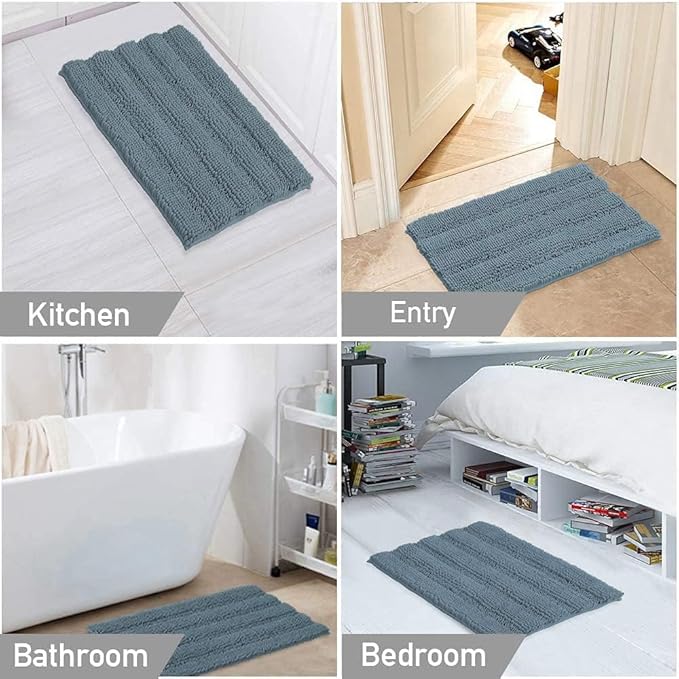 Turquoize Bathroom Rugs and Mats 1-Piece Bath Mat Set Non Slip Bath Mats for Tub Extra Soft and Absorbent Blue Shaggy Rugs for Bedroom Machine Washable Bath Mats, 17"x 24", Stone Blue
