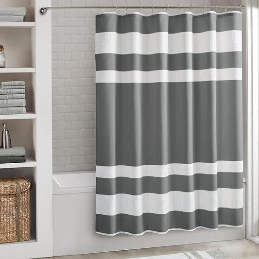 Madison Park Shower Curtain Spa Waffle Weave Long Shower Curtain for Bathroom 3M Scotchgard Moisture Management, Spa Quality Modern Shower Curtains for Bathroom, Long: 72x78 Charcoal