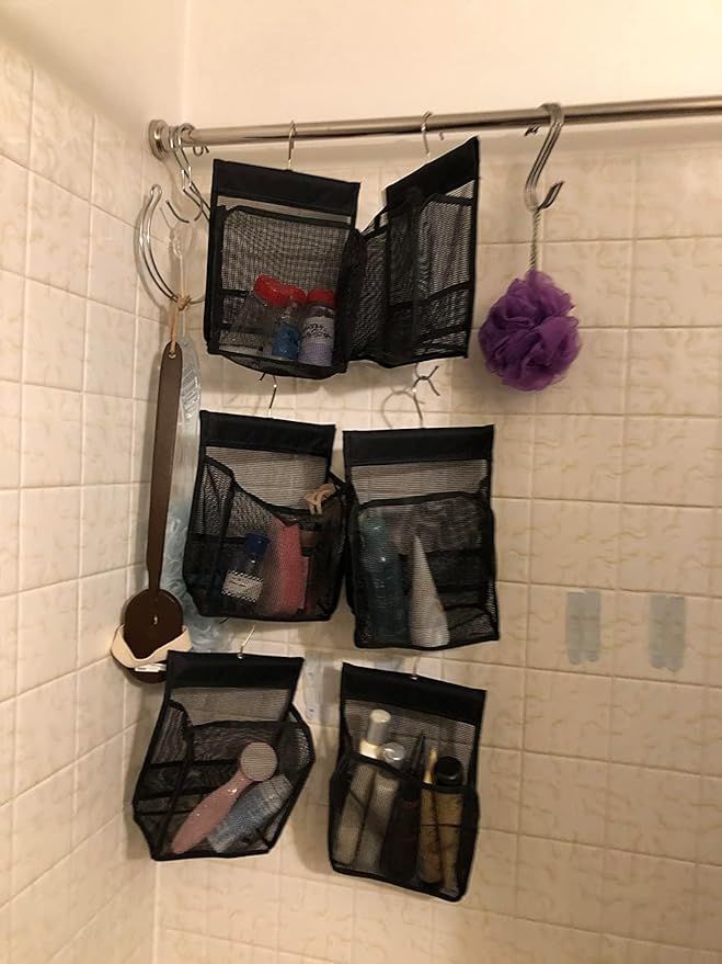 Hanging Mesh Shower Caddy Organizer Bathroom Storage Bag with Hooks for College Dorm, Gym, Swimming,RV and Travel