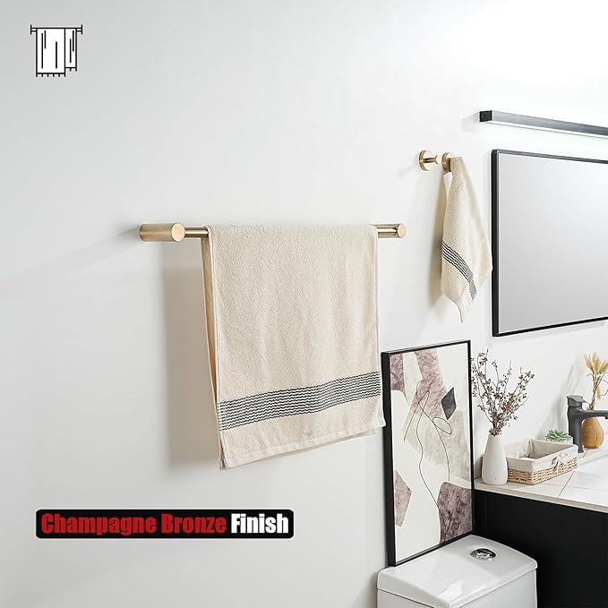 JQK Towel Bar Champagne Bronze, 26.5 Inch 304 Stainless Steel Thicken 0.8mm 2 Pieces Towel Rack Bathroom Wall Mount, Useable Length 24 Inch, TB610L24-CB