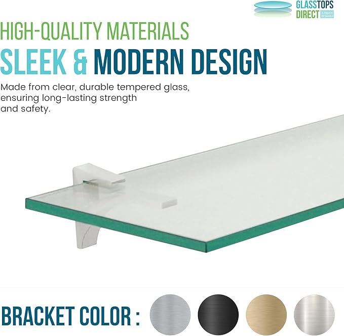 Spancraft Clear Floating Glass Shelf 8" X 21" in Chrome
