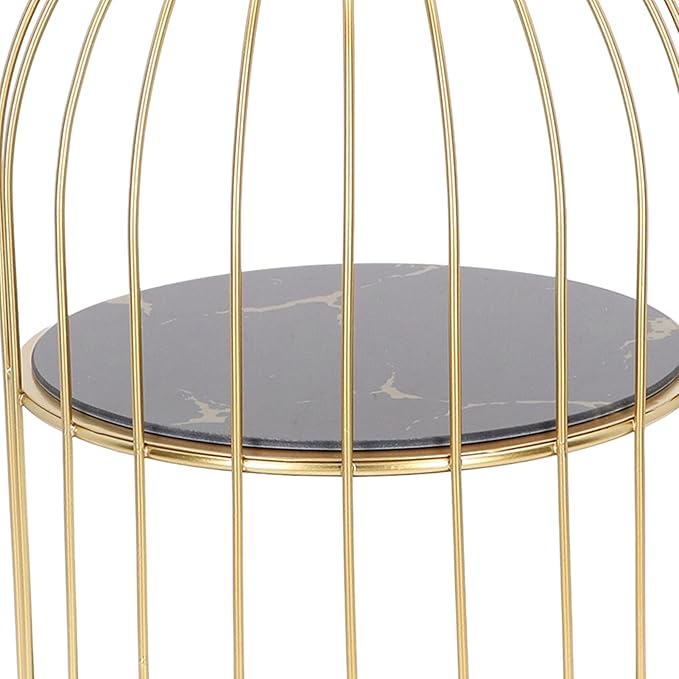 Double Layer Storage Shelf Bird Cage Organizer Display Rack for Bathroom Countertop Dressing Table Gold Frame (Black Base Gold Pattern)