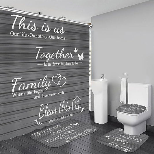 AZHM Family Shower Curtain Set Gray Home Bathroom Set with Shower Curtain and Rugs and Accessories Bathroom Decor Curtain with 12 Hooks