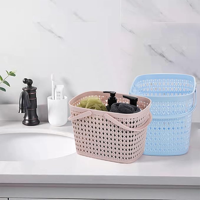 Frcctre 3 Pack Portable Shower Caddy Basket, Plastic Storage Baskets with Handle Plastic Tote Storage Basket Easter Baskets Toiletry Organizer for Bathroom, Kitchen, Pantry, College Dorm