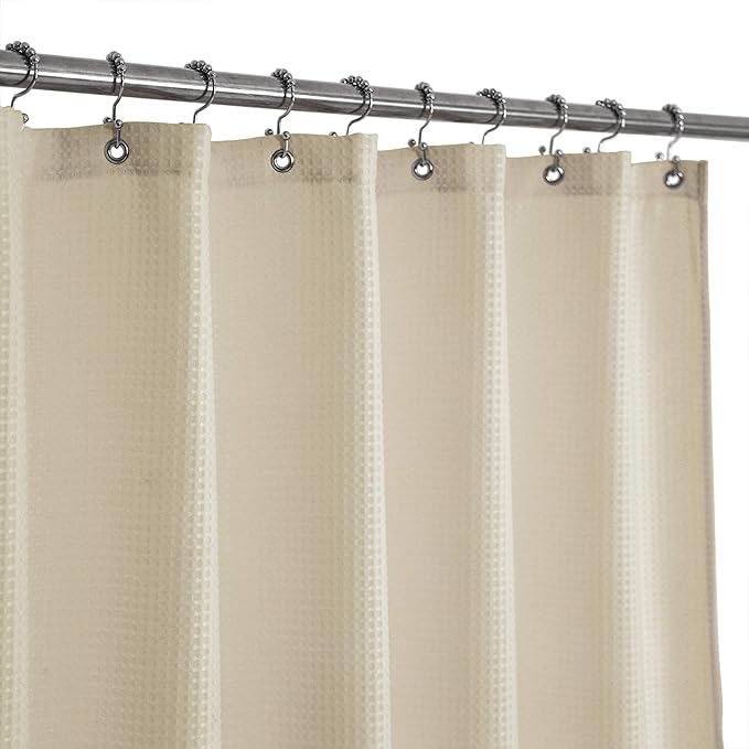 Barossa Design X-Long Fabric Waffle Weave Shower Curtain 96 inch Height, Hotel Luxury Spa, 230gsm Heavyweight, Water Repellent, Machine Washable, Cream, 71X96