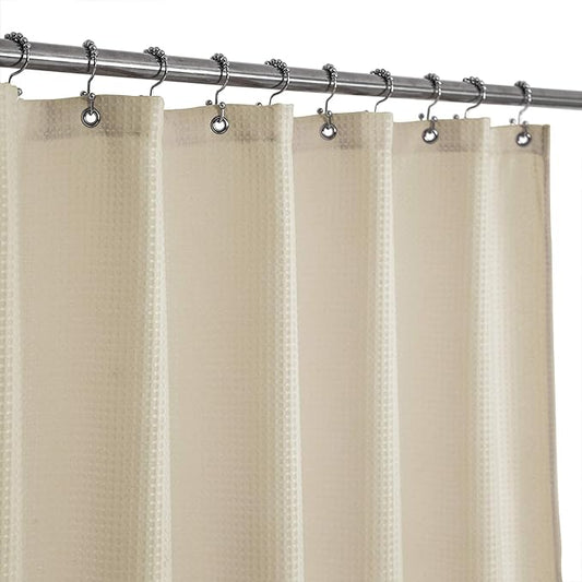 Barossa Design Stall Fabric Shower Curtain Waffle Weave 54 Wide by 78 Long, Hotel Luxury Spa, 230gsm Heavy Duty, Water Repellent, Machine Washable, Spa Cream Pique Pattern Decorative Bathroom Curtain